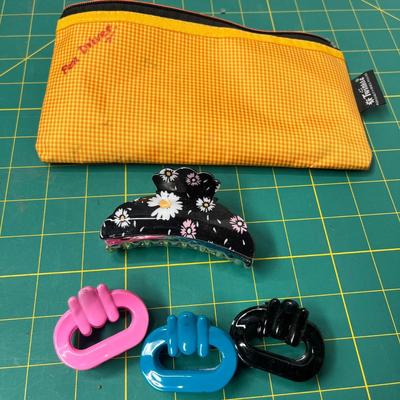Miscellaneous Beauty Products - Trader Joes Lotion, Hair Clips, Nail Polish and Yellow Makeup Bag