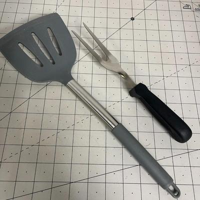 Pot Lid, 2-Prong Utensil, Spatula and Lace Table covering