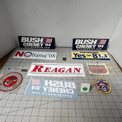 Various Political Stickers, Patch and Pin
