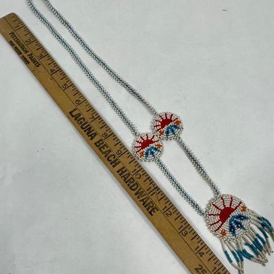 Vintage Native American Indian Seed Bead necklace - red, white, and blue