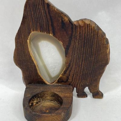 Carved Wood Buffalo Candleholder with Geode Slice