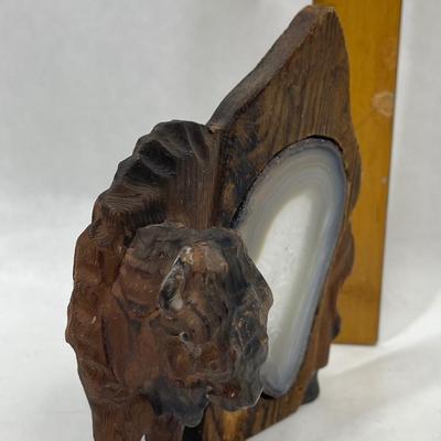 Carved Wood Buffalo Candleholder with Geode Slice