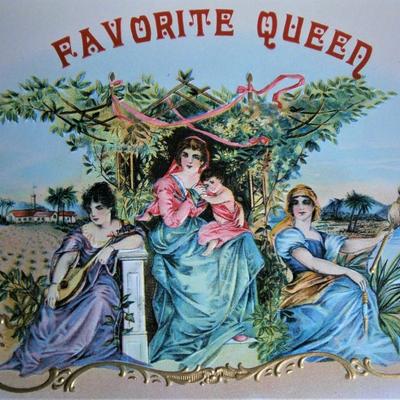 "FAVORITE QUEEN" Inner Lid Cigar Box Label, form early 1900's