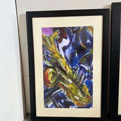 2 ABSTRACT WALL ART PIECES W/MUSIC THEME