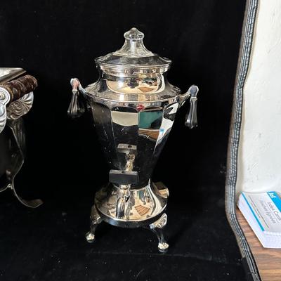 2 CHAFING DISHES AND ELECTRIC PERCOLATOR W/SPIGOT