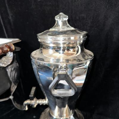 2 CHAFING DISHES AND ELECTRIC PERCOLATOR W/SPIGOT