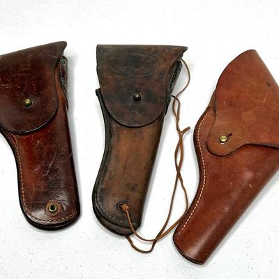 Lot of 3 Leather Pistol Holsters from WW2
