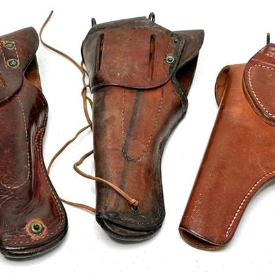 Lot of 3 Leather Pistol Holsters from WW2
