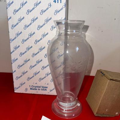PRINCESS HOUSE CRYSTAL ETCHED VASE AND CANDY DISH