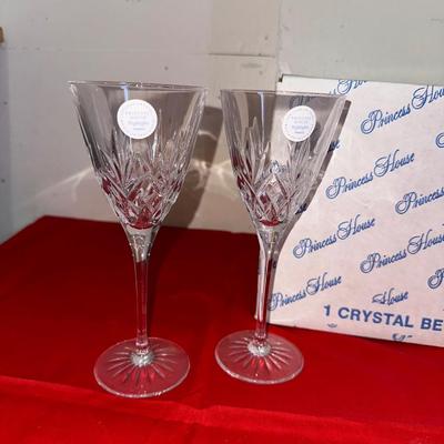 PRINCESS HOUSE CRYSTAL ETCHED PITCHER AND STEMMED GLASSES