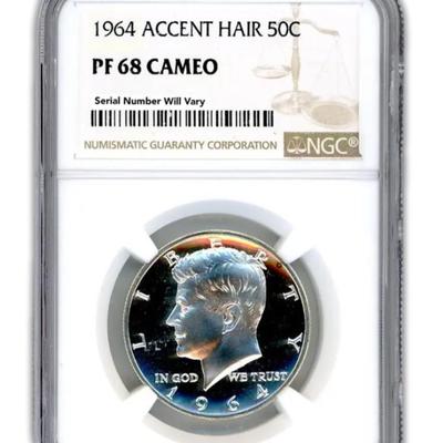1964 Kennedy Silver Half Dollar Philadelphia - Accented Hair - NGC PF68 Cameo