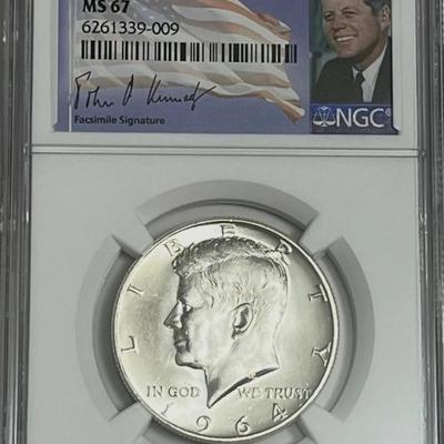1964 D NGC MS67 SILVER KENNEDY HALF DOLLAR FIRST YEAR ISSUE JFK COIN SIGNATURE