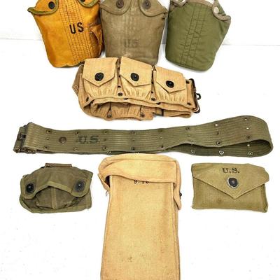 WWII Military Lot - Canteens, Ammo Pouch, Compass, and More