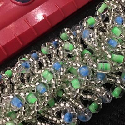 Beaded Glass Bracelet Green Blue Handmade Jewelry