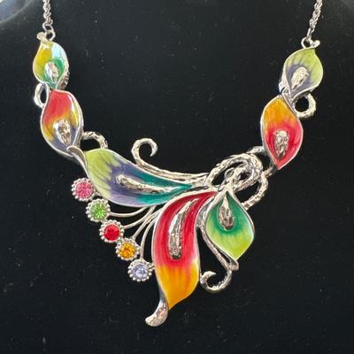 Beautiful, colorful enamel women’s statement necklace