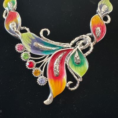 Beautiful, colorful enamel women’s statement necklace