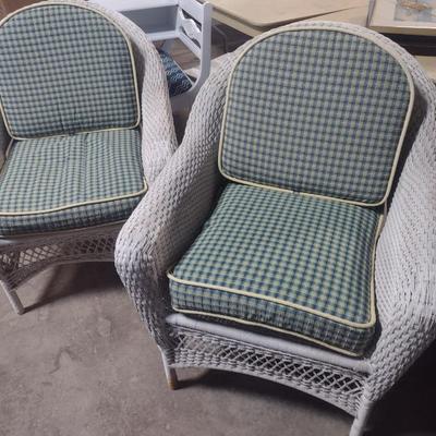 Pair of White Wicker Patio Chairs with Cushion Set