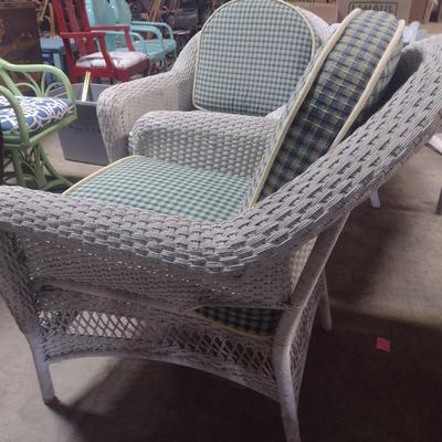Pair of White Wicker Patio Chairs with Cushion Set