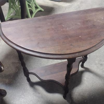 Walnut Finish Demilune Side Table