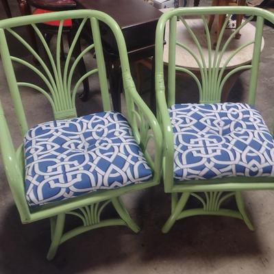 Pair of Rattan Patio Chairs with Seat Cushions