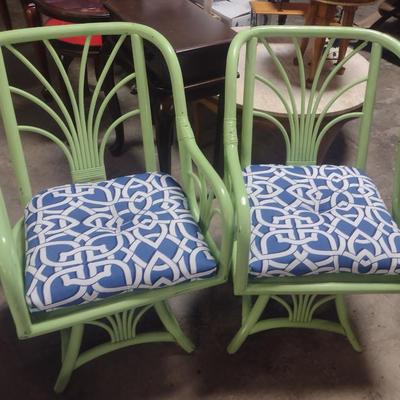 Pair of Rattan Patio Chairs with Seat Cushions