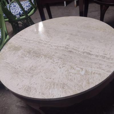 Mid-Century Round Coffee Table with Marble Top