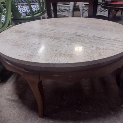 Mid-Century Round Coffee Table with Marble Top