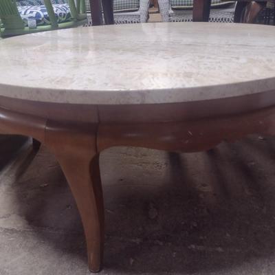 Mid-Century Round Coffee Table with Marble Top
