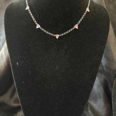 Nadri Designer, pink stone, silver tone necklace