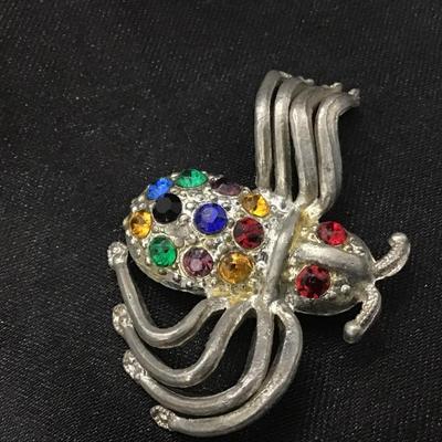 Antique/Vintage Multi Color Spider/Bug Pin Brooch