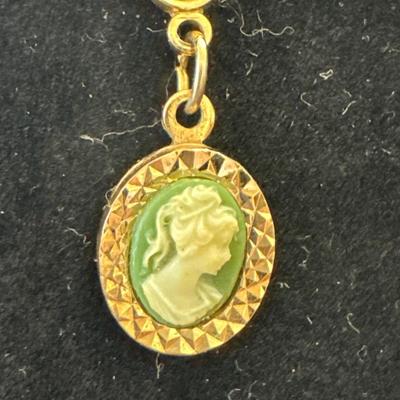 Vintage olive, green, gold, toned cameo earrings