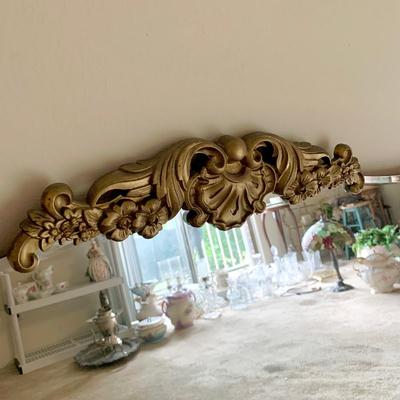 LOT 1 L: Large Vintage Basset Ornate Floral Accented Frameless Mirror