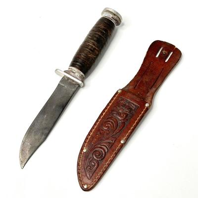 Shrade NY USA H-15 Knife with Tooled Leather Case