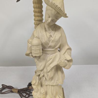 1980's Chapman Chinoiserie Ceramic Brass & Bronze Figural Table Lamp