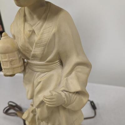 1980's Chapman Chinoiserie Ceramic Brass & Bronze Figural Table Lamp