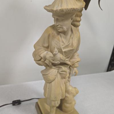 1980's Chapman Chinoiserie Ceramic Brass & Bronze Figural Table Lamp