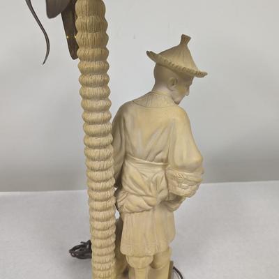 1980's Chapman Chinoiserie Ceramic Brass & Bronze Figural Table Lamp