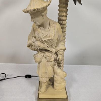 1980's Chapman Chinoiserie Ceramic Brass & Bronze Figural Table Lamp