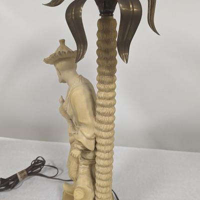 1980's Chapman Chinoiserie Ceramic Brass & Bronze Figural Table Lamp