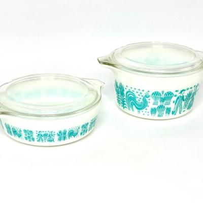 Set of 2 Amish Butterprint Cinderella Pyrex Dishes with Lids