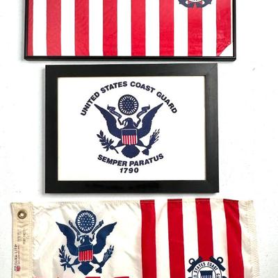 U.S. Coast Guard Flags Lot - 2 Are Framed