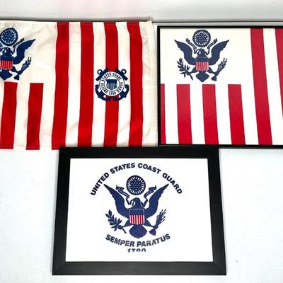 U.S. Coast Guard Flags Lot - 2 Are Framed