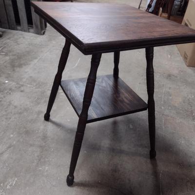 Vintage Wooden Accent Table with Stretcher Shelf
