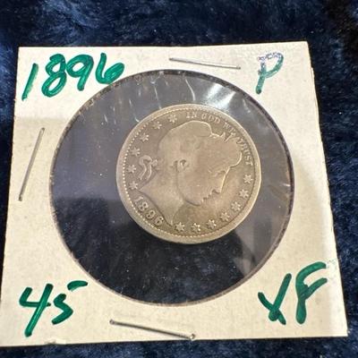 1896 BABER P QUARTER VF SILVER