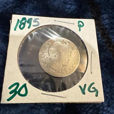1895 BABER P QUARTER VH SILVER U S COIN