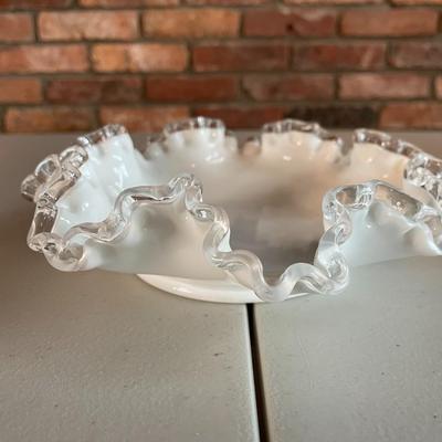 Fenton Milk Glass - Silver Crest Ruffle Edge Candy Dish