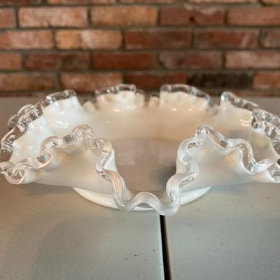 Fenton Milk Glass - Silver Crest Ruffle Edge Candy Dish