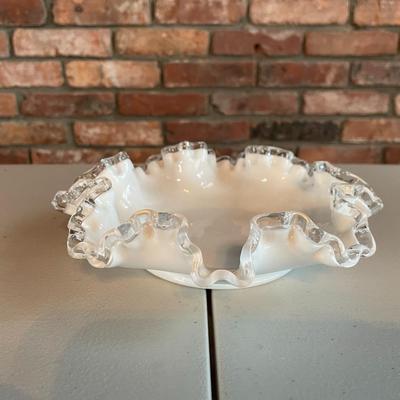 Fenton Milk Glass - Silver Crest Ruffle Edge Candy Dish