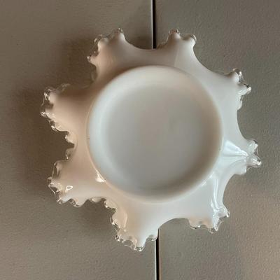 Fenton Milk Glass - Silver Crest Ruffle Edge Candy Dish