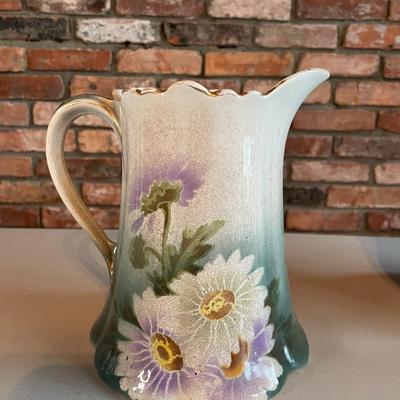 K & G Luneville France Purple Daisy Tankard Pitcher/Vase